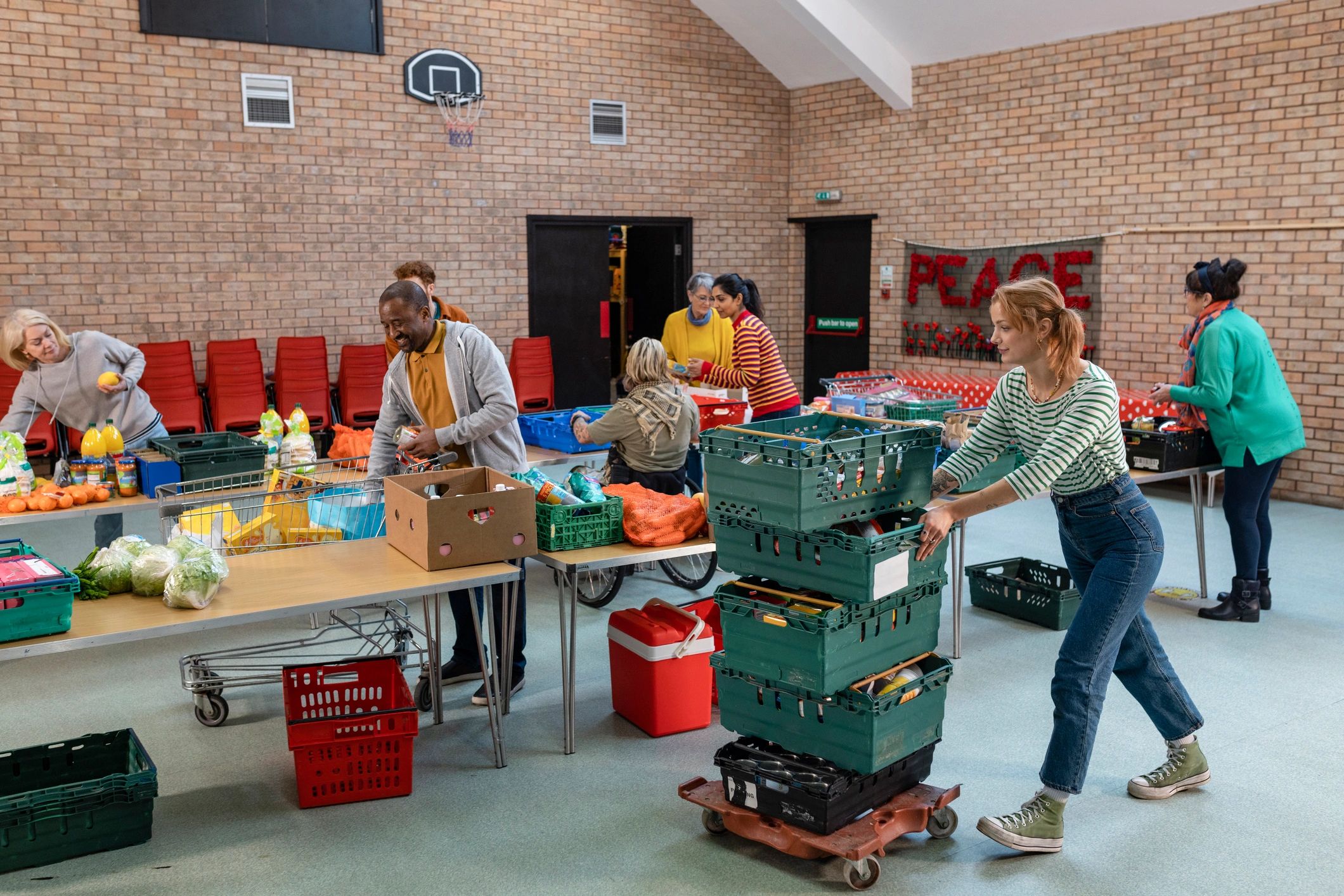 Community volunteers working together at a local event